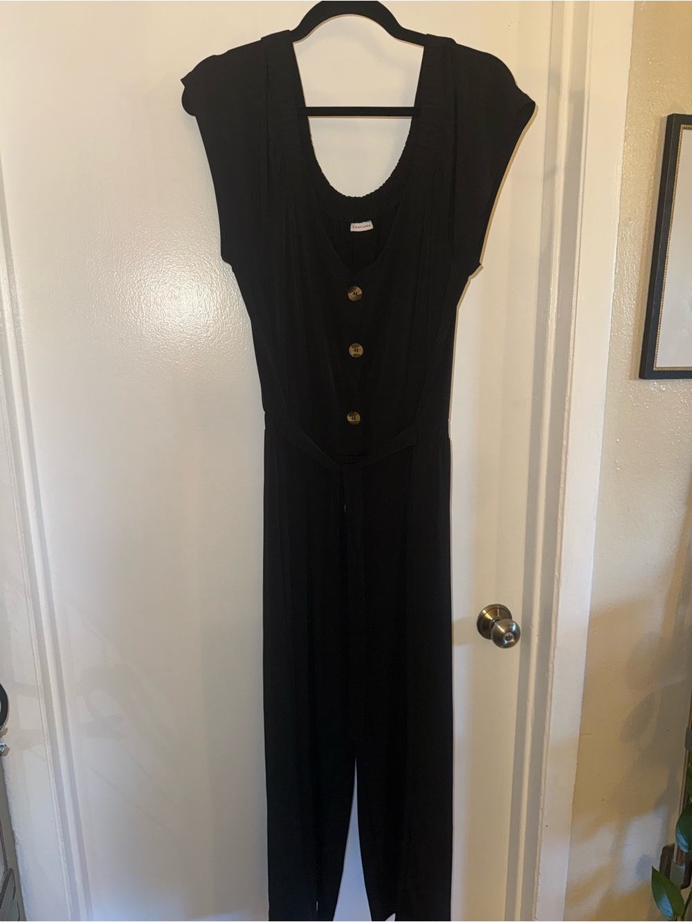 Classic Black Button-Front Jumpsuit with Cap Sleeves